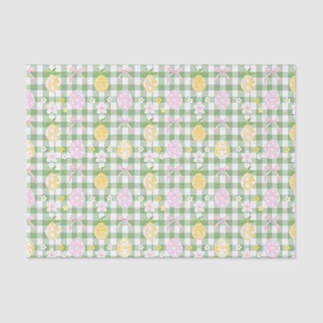 Papel De Seda Gingham Verde de Ovos de Decoupage (Frente )