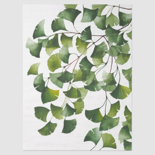 Papel De Seda Ginkgo Biloba Verde -  (Frente )
