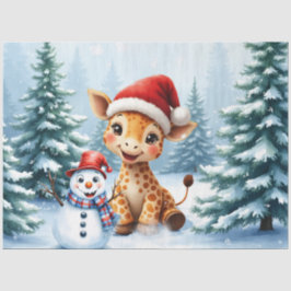 Papel De Seda Girafa de Cartoon Bonita com Santa Hat e Snowman