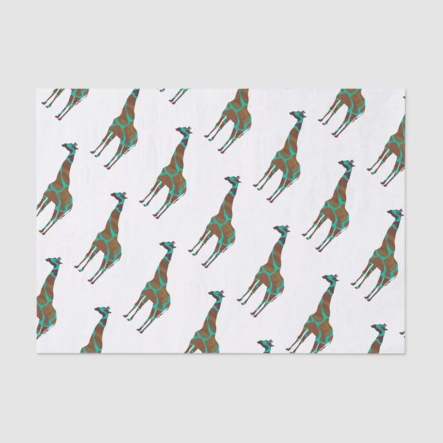 Papel De Seda Giraffe Brown e Teal Silhouette (Frente )