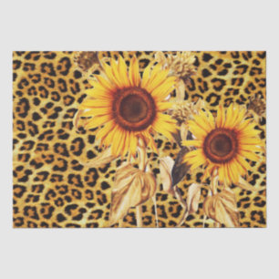 PAPEL DE SEDA GIRASSÓIS COM LAÇO DE PELO DE LEOPARDO FESTA DE VE