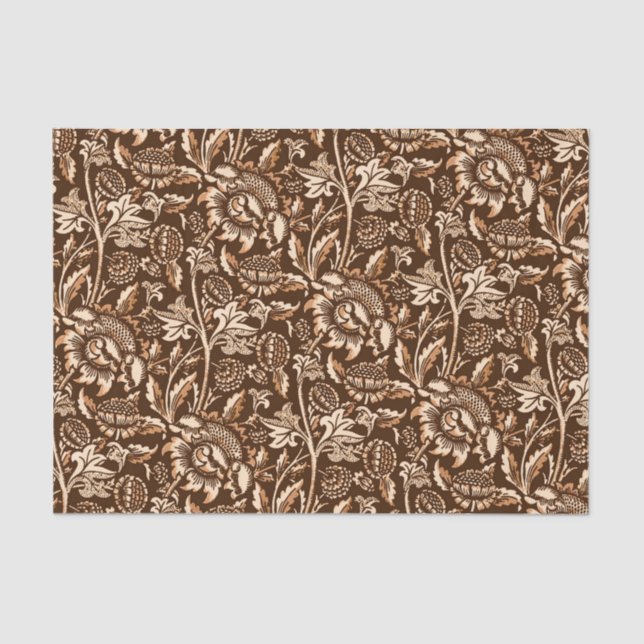 Papel De Seda Girassóis de William Morris, castanho chocolate & (Frente )