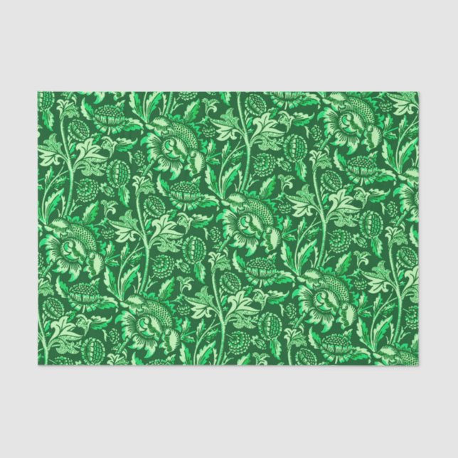 Papel De Seda Girassóis de William Morris, verde esmeralda (Frente )