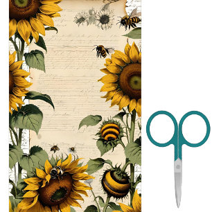 Papel De Seda Girassóis e Abelhas Linha Script