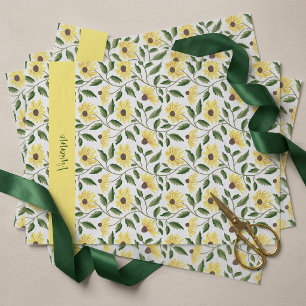 Papel De Seda Girassol Amarelo Verde Flor Silvestre Aquarela