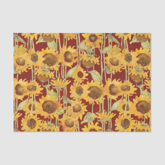 Papel De Seda Girassol Floral Amarelo em Vermelho (Frente )