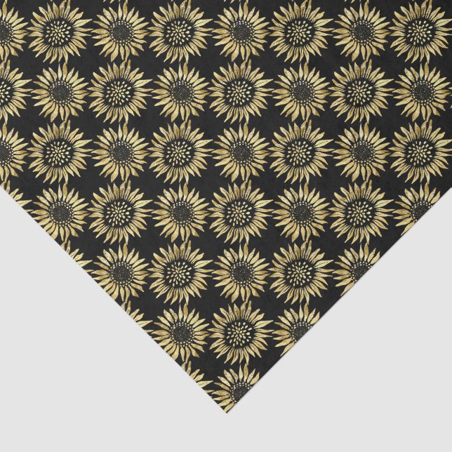 Papel De Seda Girassol Preto e Dourado Gótico (Detalhes)