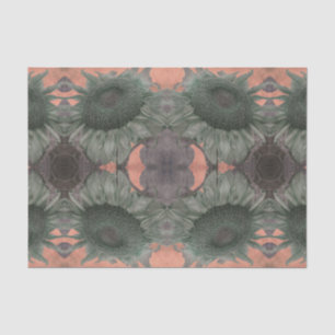 Papel De Seda Girassol Vintage Antiquado Laranja Verde Floral