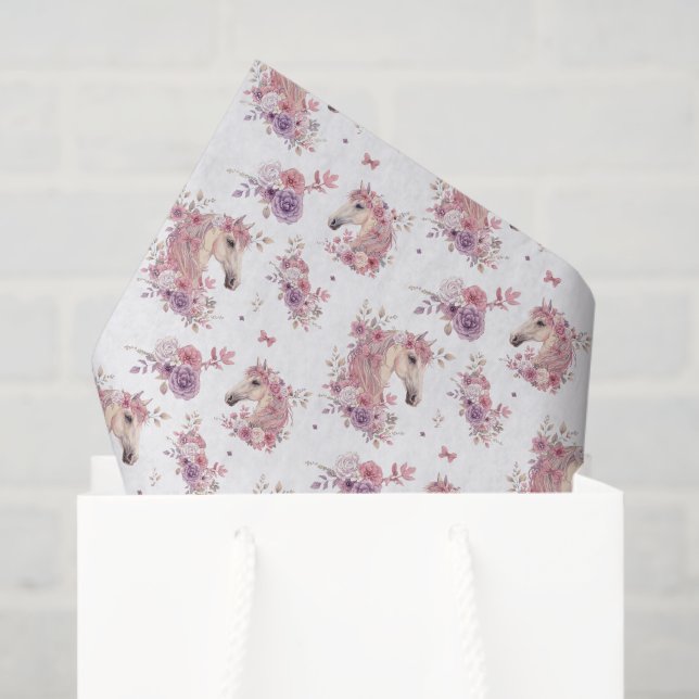 Papel De Seda Girls Pretty Ponies Pastel Floral Horse (Sacola de presentes)