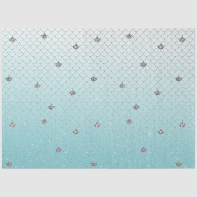 Papel De Seda Girly Aqua Silver Glitter Sparkle Mermaid (Frente )