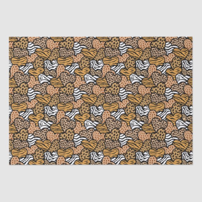 Papel De Seda Girly Beige Playful Animal Print Hearts Name (Frente )