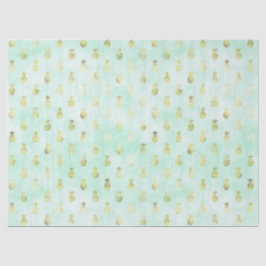 Papel De Seda Girly Mint Glam Dourado Ananases Tropicais