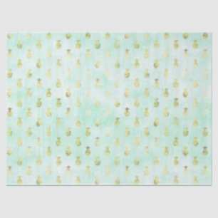 Papel De Seda Girly Mint Glam Dourado Ananases Tropicais