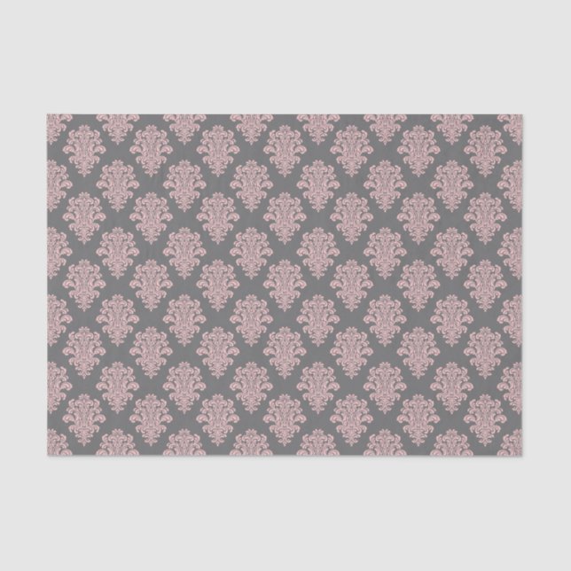 Papel De Seda Girly Pink e Cinza Damask (Frente )