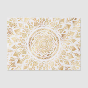 Papel De Seda Girly White Dourada Mandala Floral