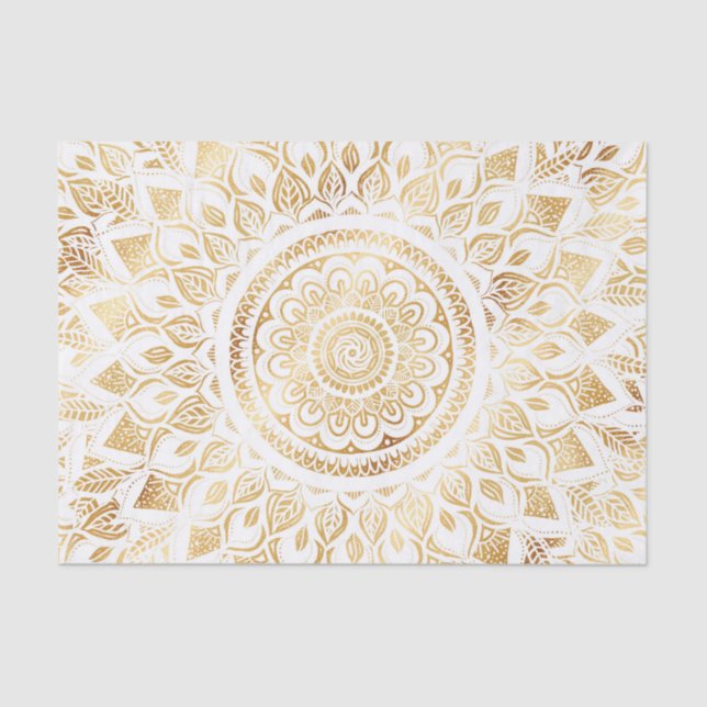 Papel De Seda Girly White Dourada Mandala Floral (Frente )