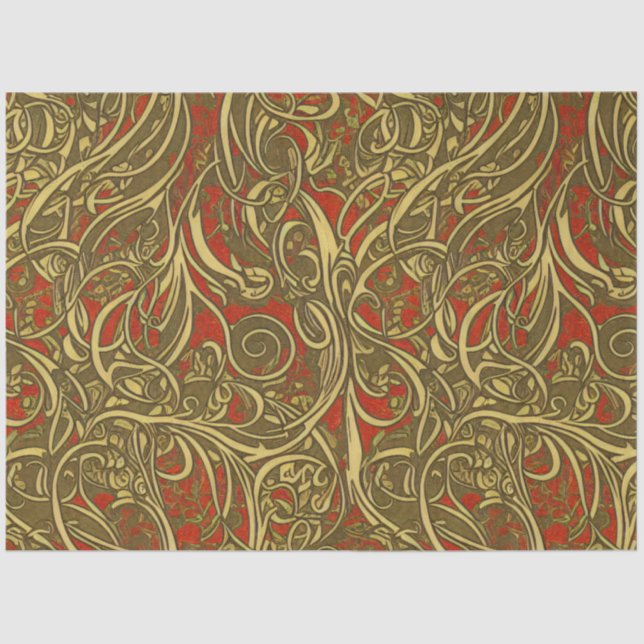 Papel De Seda Giro festivo Dourado e Ornamentado vermelho (Frente )