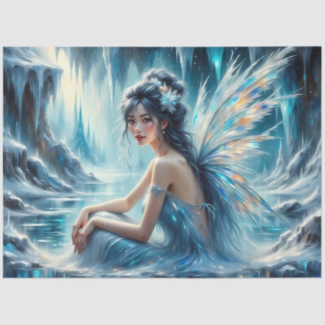 Papel De Seda Glacier Bloom Ice Fairy Winter Fantasy Decoupage  (Frente )