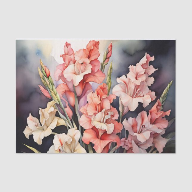 Papel De Seda Gladiolus Botânico Em Aquarela (Frente )