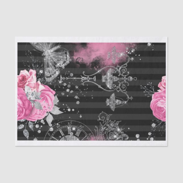Papel De Seda Glam do Shabby Rosa e Preto (Frente )