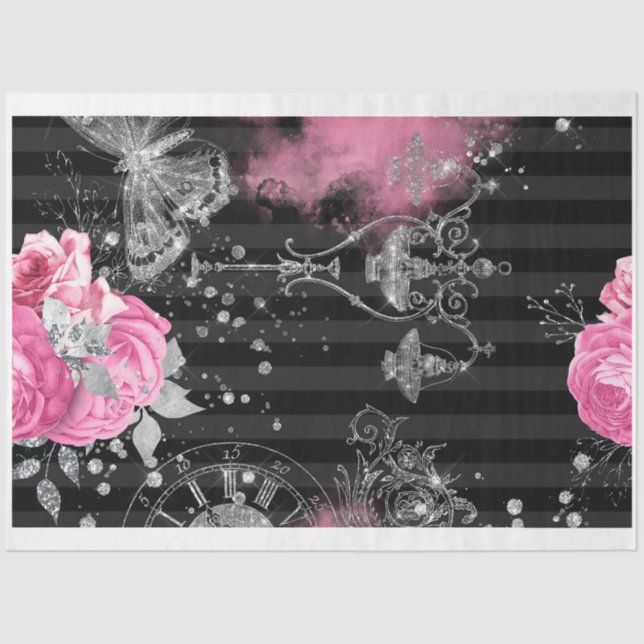 Papel De Seda Glam do Shabby Rosa e Preto (Frente )