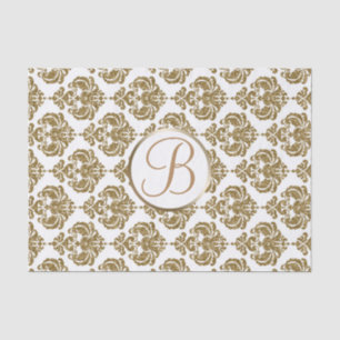 Papel De Seda Glam Dourado Branco Damasco Monograma - Letra Inic
