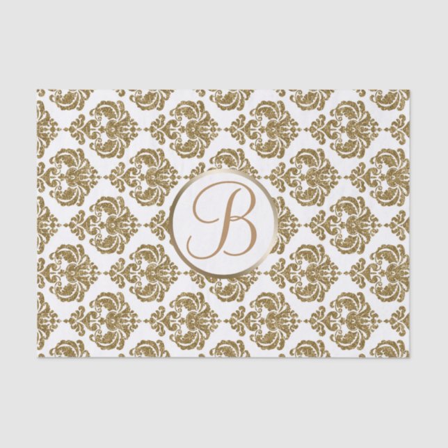 Papel De Seda Glam Dourado Branco Damasco Monograma - Letra Inic (Frente )