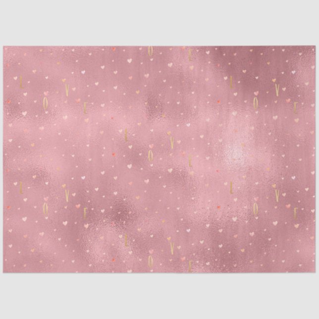 Papel De Seda Glam Dourado Rosa Aquarela Corações de Amor (Frente )