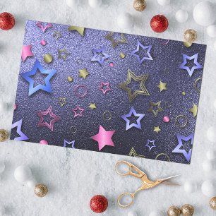 Papel De Seda Glam Festivo Brilhante Azul, Dourado, Estrelas Met