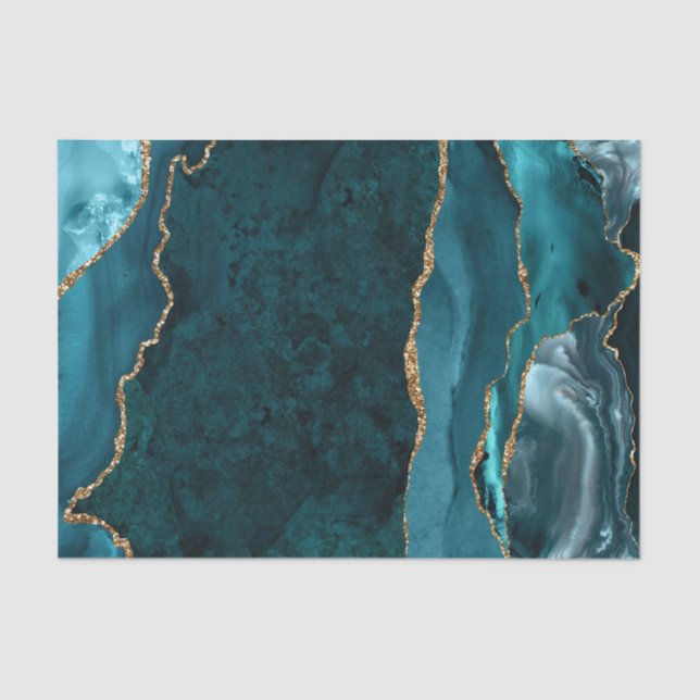 Papel De Seda Glam Teal Green Agate Geode Marble (Frente )