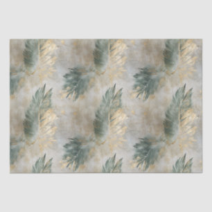 Papel De Seda Glam Verde Chic Dourado Folhas Tropicais Brancas