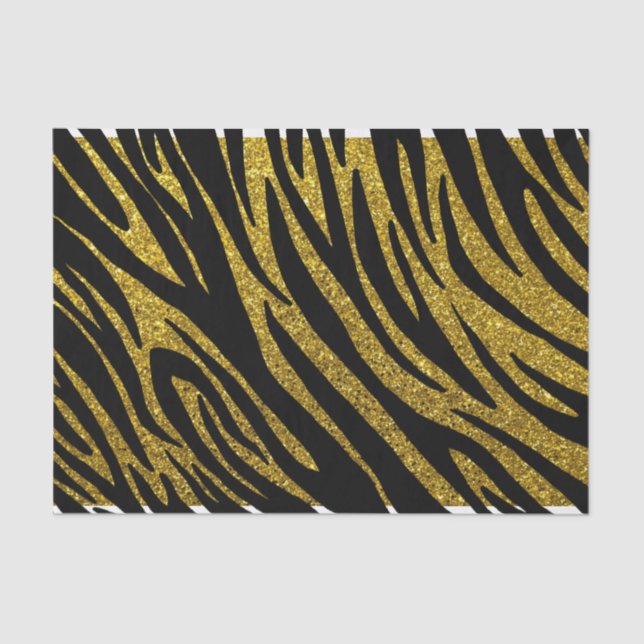 Papel De Seda Glam Zebra Stripes e Faux Glitter Dourado (Frente )