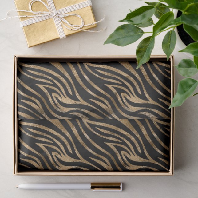 Papel De Seda Glam Zebra Stripes Padrão Dourado ID1151 (Presente)