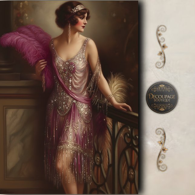 Papel De Seda Glamour Decoupage Flapper Fuchsia (Fuchsia Flapper Glam Decoupage Tissue Paper)