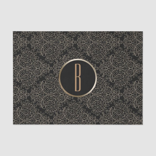 Papel De Seda Glamour Rústico Monograma Chic Damask Real Burel (Frente )