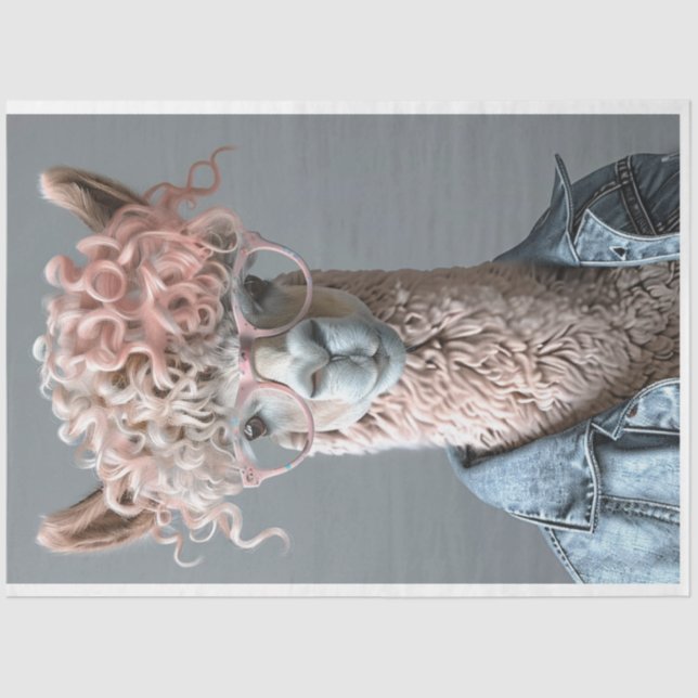 Papel De Seda Glamours Pink Haired Llama Salon Day Decoupage (Frente )