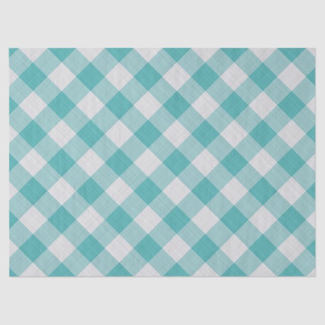Papel De Seda Glassic Teal Gingham Verifica Padrão Geométrico (Frente )