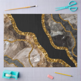 Papel De Seda Glitor de Geodo de Agato Preto e Dourado