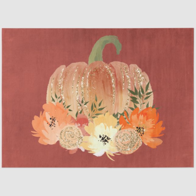 Papel De Seda Glitter de Aquarela Pumpkins Series Design 5 (Frente )