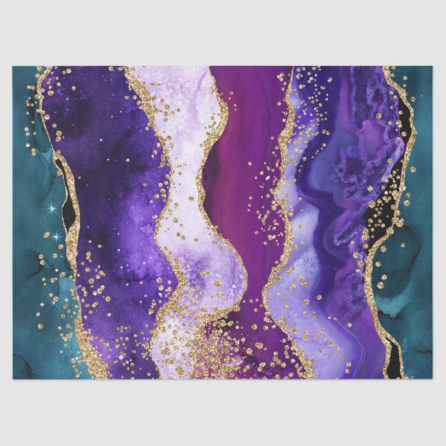 Papel De Seda Glitter de Peacock, Rosa, Roxo e Teal (Frente )