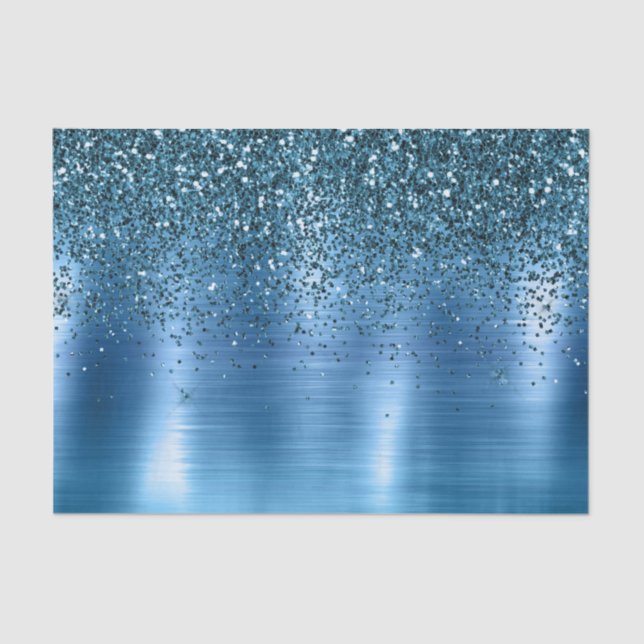 Papel De Seda Glitter esmerilado azul-aquário metálico (Frente )