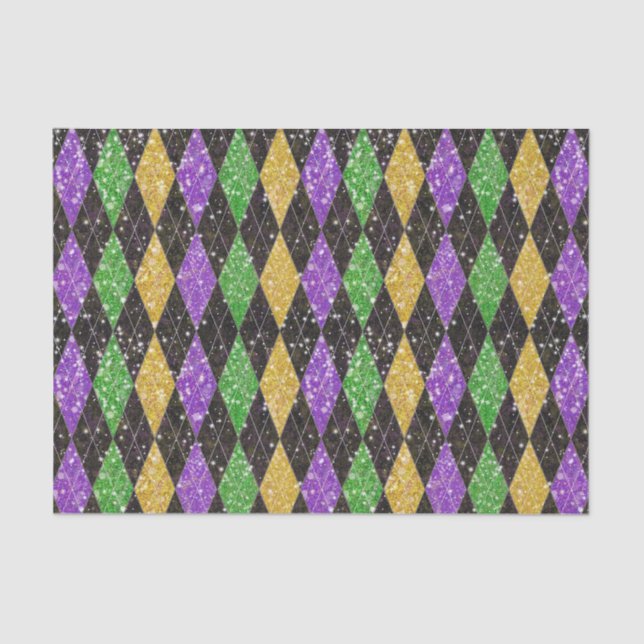 Papel De Seda Glitter Mardi Gras Harlequin Argyle (Frente )