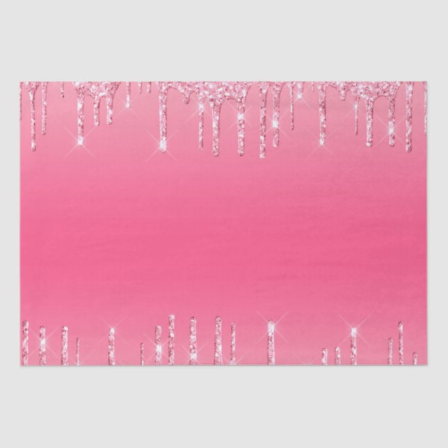 Papel De Seda Glitter Rosa Glitter Girly Trendy Chic Bling (Frente )