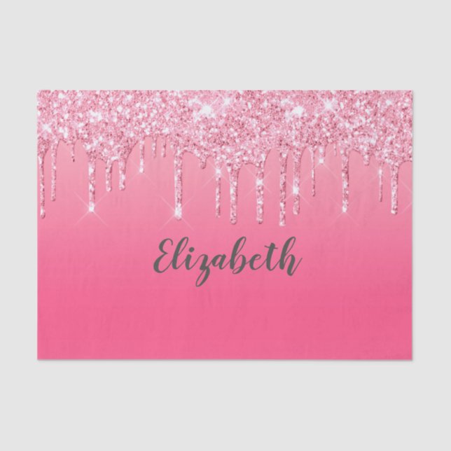 Papel De Seda Glitter Rosa Glitter Girly Trendy Chic Bling (Frente )