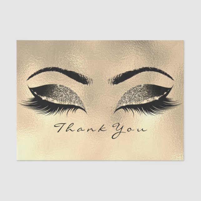 Papel De Seda Glitter Sepia Dourado Agradeço-Lhes Lashes Olhos (Frente )