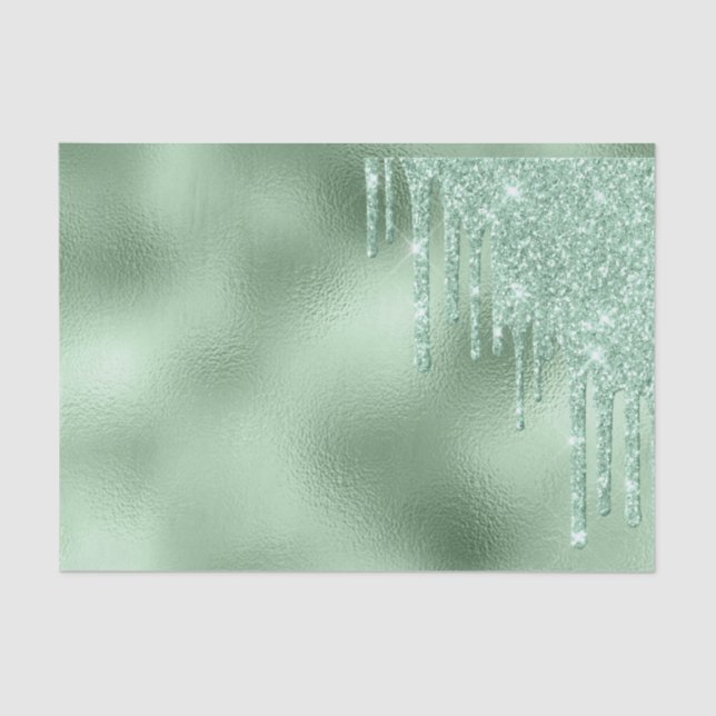 Papel De Seda Glitter Sparkle Drives Mint Folha verde (Frente )