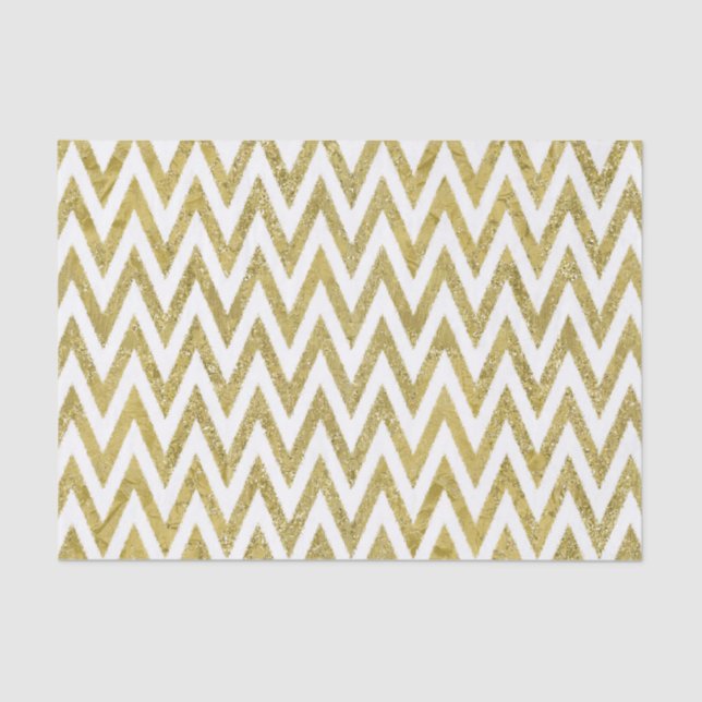 Papel De Seda Glittery Dourado and White Chevron Stripes (Frente )