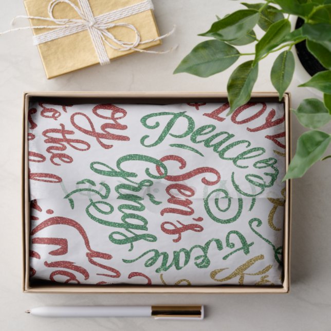 Papel De Seda Glittery Merry Christmas and Joy Typography (Presente)