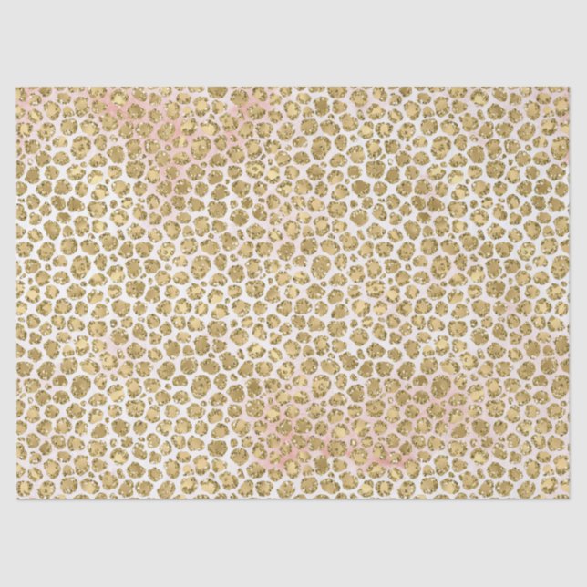 Papel De Seda Glitzy Glam Dourada Blush Gliter Impressão Leopard (Frente )