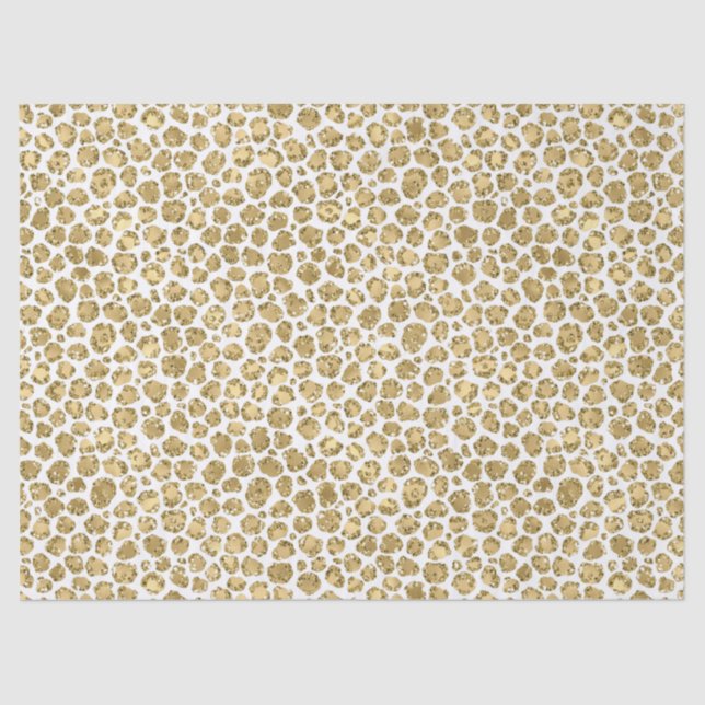 Papel De Seda Glitzy Glam Dourado White Gliter Impressão Leopard (Frente )